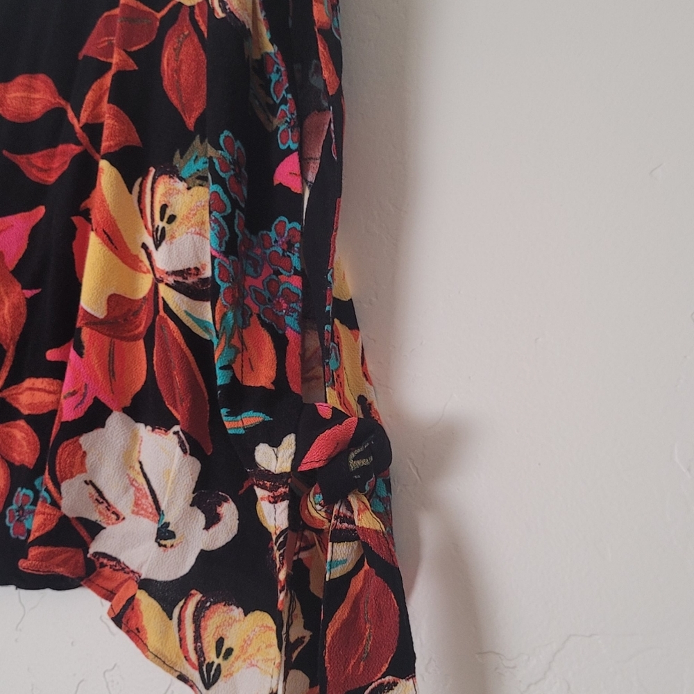Free People Black Floral Crop Top with Pink, Red, Yellow Accents - Picture 5 of 7